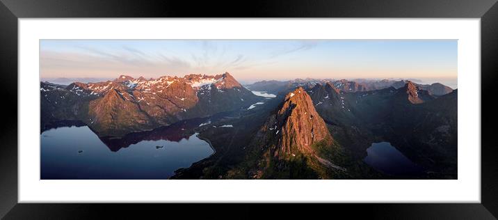 Brettviktindan mountain Lofoten islands aerial Arctic Circle Norway Framed Mounted Print by Sonny Ryse