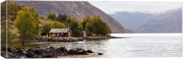 Eidfjord Simadalsfjorden Red Cabin Norway Canvas Print by Sonny Ryse