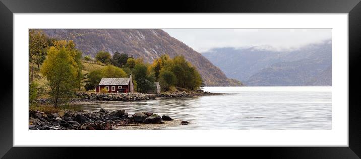 Eidfjord Simadalsfjorden Red Cabin Norway Framed Mounted Print by Sonny Ryse