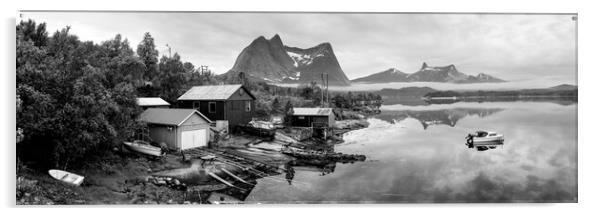 Efjord Norwegian Boathouses Black and white Nordland Norway Acrylic by Sonny Ryse