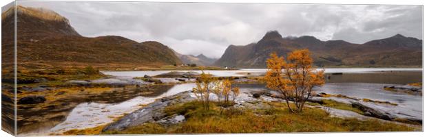 Flakstadoya Flakstadpollen Bay and Mountains in Autumn Lofoten I Canvas Print by Sonny Ryse