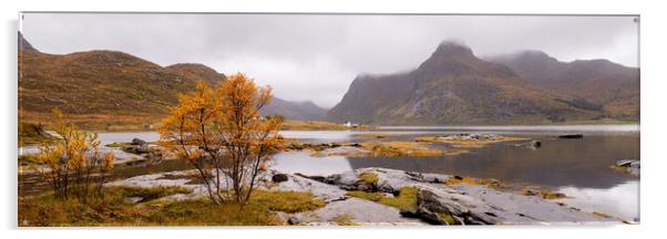 Flakstadoya Flakstadpollen Bay and Mountains in Fall Lofoten Isl Acrylic by Sonny Ryse