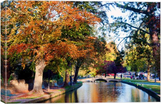 The Golden Autumnal Beauty of Bourton on the Water Canvas Print by Andy Evans Photos