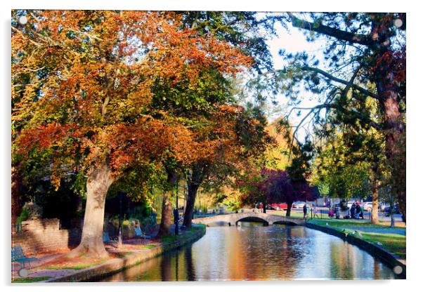 The Golden Autumnal Beauty of Bourton on the Water Acrylic by Andy Evans Photos