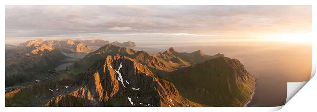 Flakstadoya mountains aerial Lofoten Islands Print by Sonny Ryse