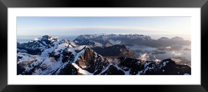 Flakstadoya Stortinden mountain aerial Lofoten Islands Framed Mounted Print by Sonny Ryse