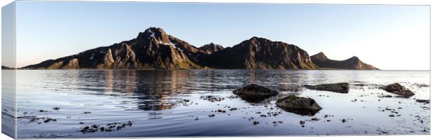 Flakstadoya Mountains and Fjord Lofoten Islands Canvas Print by Sonny Ryse