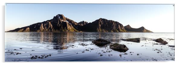 Flakstadoya Mountains and Fjord Lofoten Islands Acrylic by Sonny Ryse