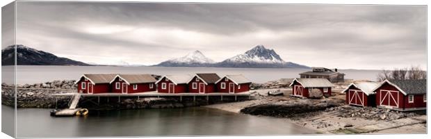 Norwegian Red Rorbu Fishing cabins Huts Nordland Norway Canvas Print by Sonny Ryse