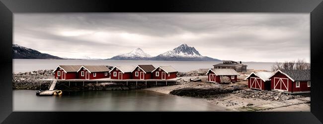 Norwegian Red Rorbu Fishing cabins Huts Nordland Norway Framed Print by Sonny Ryse