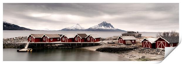 Norwegian Red Rorbu Fishing cabins Huts Nordland Norway Print by Sonny Ryse