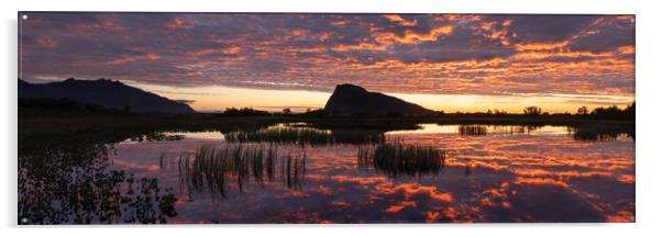 Hoven mountain Gimsoya Gymsoymyrene Nature reserve Lake sunset L Acrylic by Sonny Ryse