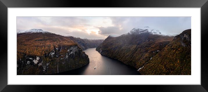 Geirangerfjord Fjord Autumn Aerial Norway Framed Mounted Print by Sonny Ryse