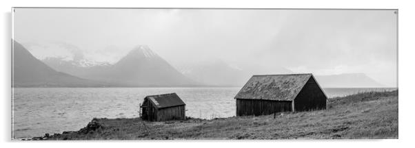 Godfjorden Fjord Norwegian Huts Black and white Vesteralen Acrylic by Sonny Ryse