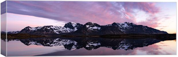 Gimsoya lake and mountains sunset lofoten islands Canvas Print by Sonny Ryse