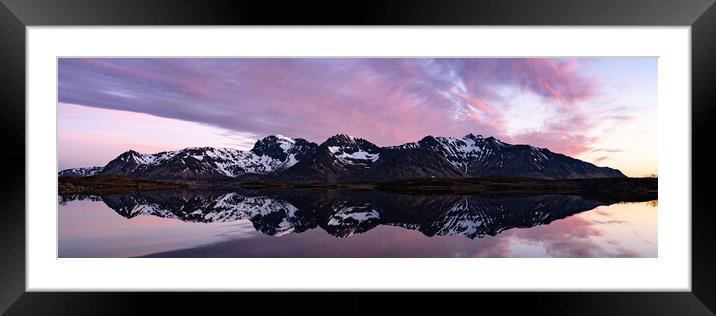 Gimsoya lake and mountains sunset lofoten islands Framed Mounted Print by Sonny Ryse