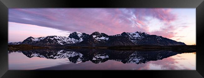 Gimsoya lake and mountains sunset lofoten islands Framed Print by Sonny Ryse