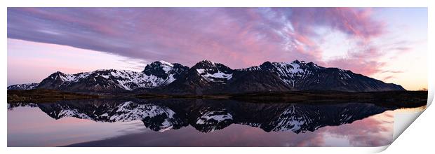 Gimsoya lake and mountains sunset lofoten islands Print by Sonny Ryse
