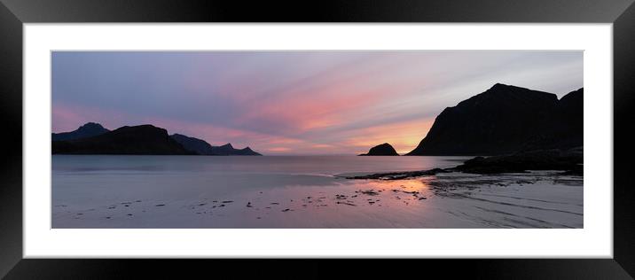 Haukland and VIc Beach sunset Vestvagoya Lofoten Islands Framed Mounted Print by Sonny Ryse