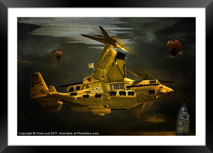The Golden Steam Powered  Flying Gunship Framed Mounted Print by Chris Lord