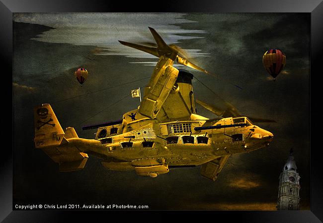 The Golden Steam Powered  Flying Gunship Framed Print by Chris Lord