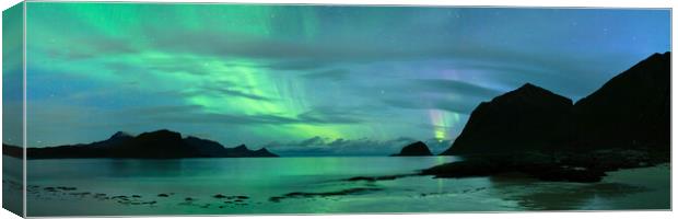 Aurora Borealis Haukland Beach Lofoten Islands Canvas Print by Sonny Ryse