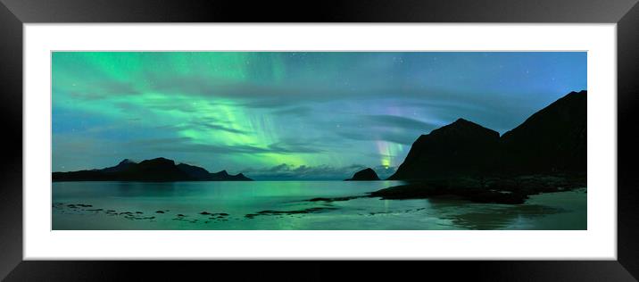 Aurora Borealis Haukland Beach Lofoten Islands Framed Mounted Print by Sonny Ryse