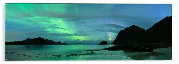 Aurora Borealis Haukland Beach Lofoten Islands Acrylic by Sonny Ryse