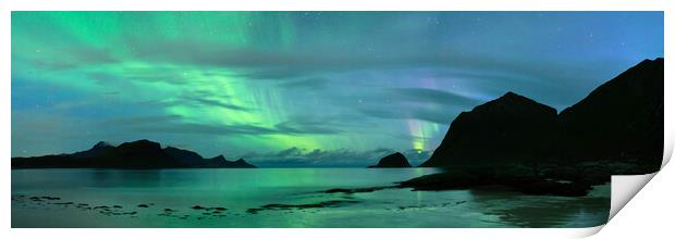 Aurora Borealis Haukland Beach Lofoten Islands Print by Sonny Ryse
