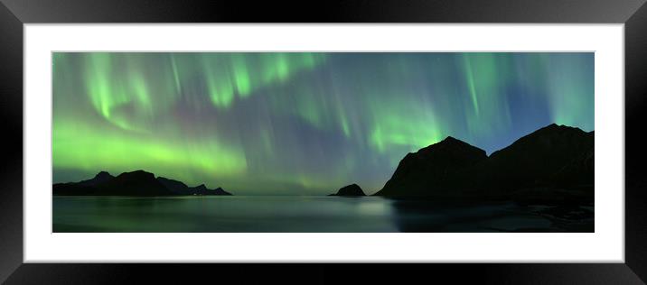 Northern Lights Haukland Beach Lofoten Islands Framed Mounted Print by Sonny Ryse