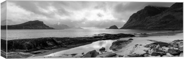 Haukland beach Lofoten islands black and white Norway Canvas Print by Sonny Ryse