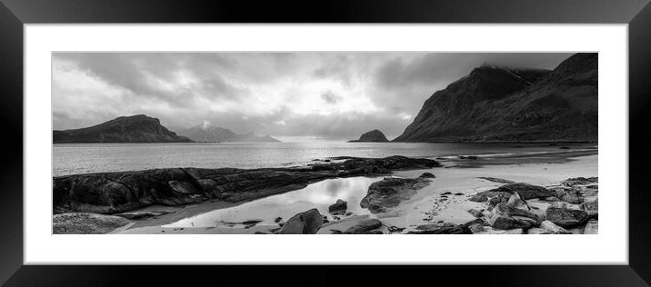 Haukland beach Lofoten islands black and white Norway Framed Mounted Print by Sonny Ryse