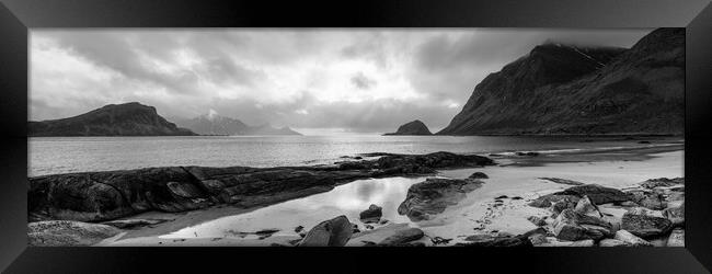 Haukland beach Lofoten islands black and white Norway Framed Print by Sonny Ryse