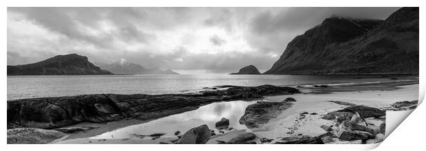 Haukland beach Lofoten islands black and white Norway Print by Sonny Ryse