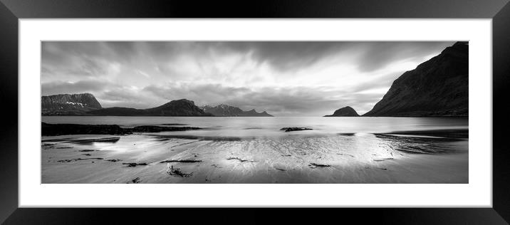 Haukland beach sand patterns Lofoten islands black and white Nor Framed Mounted Print by Sonny Ryse