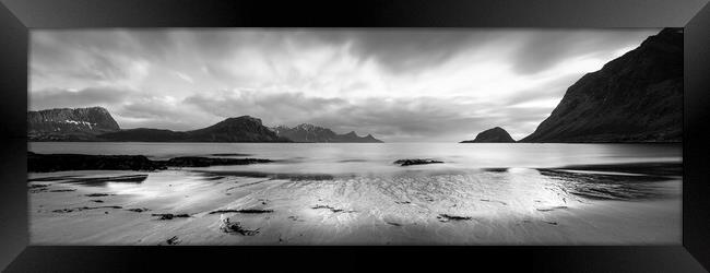 Haukland beach sand patterns Lofoten islands black and white Nor Framed Print by Sonny Ryse
