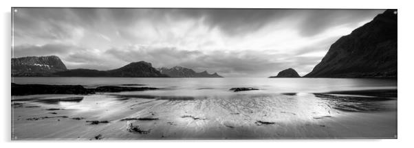 Haukland beach sand patterns Lofoten islands black and white Nor Acrylic by Sonny Ryse