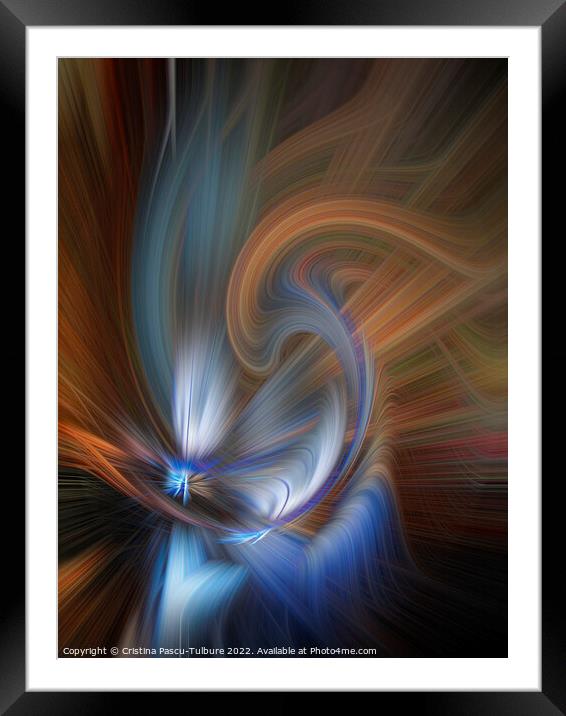 Abstract blue and orange Framed Mounted Print by Cristina Pascu-Tulbure
