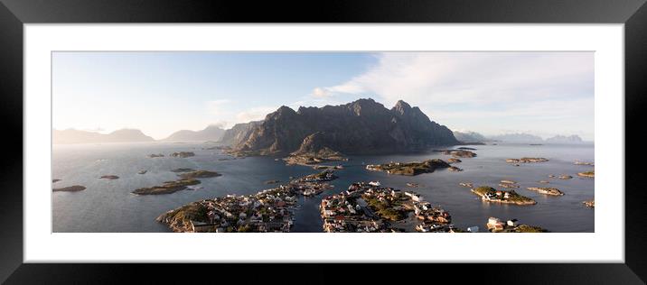 Henningsvær fishing village aerial drone lofoten islands 2 Framed Mounted Print by Sonny Ryse
