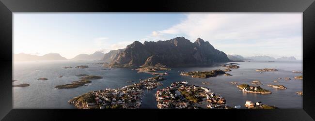 Henningsvær fishing village aerial drone lofoten islands 2 Framed Print by Sonny Ryse