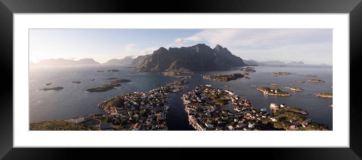 Henningsvær fishing village aerial drone lofoten islands Framed Mounted Print by Sonny Ryse