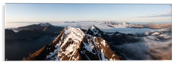 Himmeltindan mountain aerial cloud inversion vestvagoya island lofoten islands norway Acrylic by Sonny Ryse