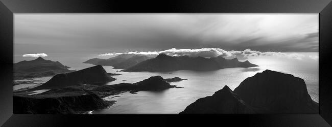 Himmeltindan mountain view Black and white Lofoten Islands Framed Print by Sonny Ryse