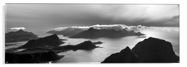 Himmeltindan mountain view Black and white Lofoten Islands Acrylic by Sonny Ryse