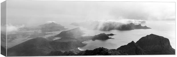 Himmeltindan mountain view mist Black and white Lofoten Islands Canvas Print by Sonny Ryse