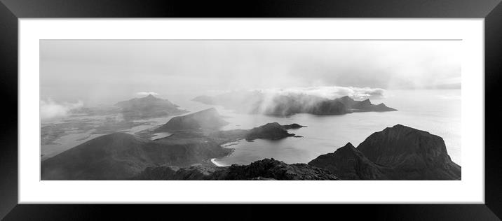 Himmeltindan mountain view mist Black and white Lofoten Islands Framed Mounted Print by Sonny Ryse