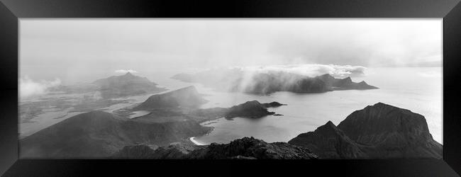 Himmeltindan mountain view mist Black and white Lofoten Islands Framed Print by Sonny Ryse