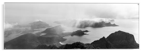 Himmeltindan mountain view mist Black and white Lofoten Islands Acrylic by Sonny Ryse