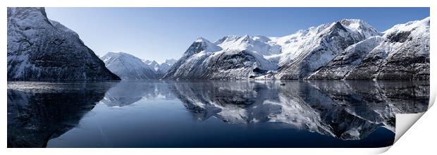 Hjørundfjord Fjord in Winter Norway Print by Sonny Ryse