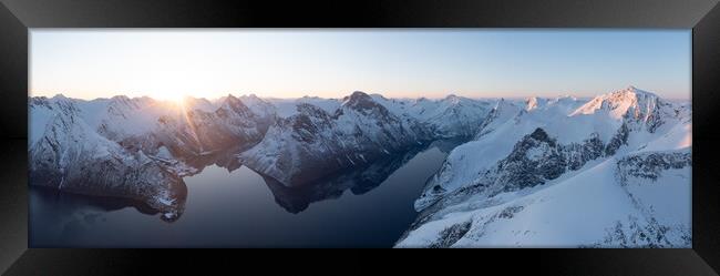 Hjørundfjord Norangsfjord fjord and mountains at sunrise in win Framed Print by Sonny Ryse
